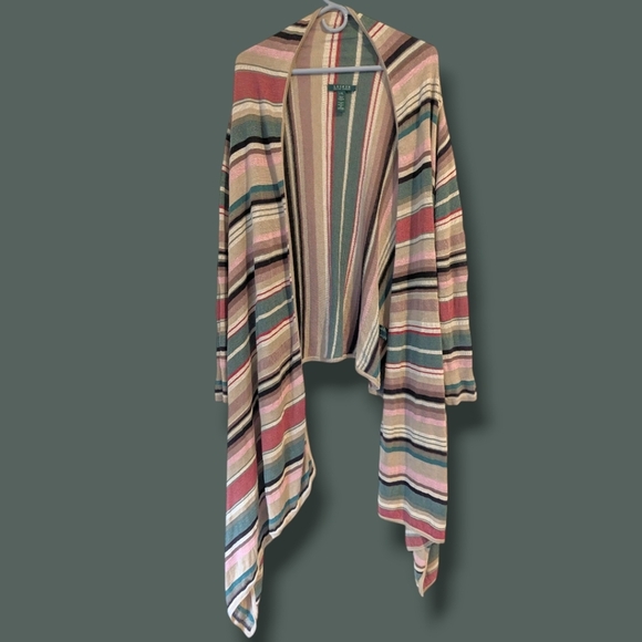 Ralph Lauren Multicolor Stripe Linen Silk High-Low Duster Cardigan Lagenlook XL - Picture 1 of 8
